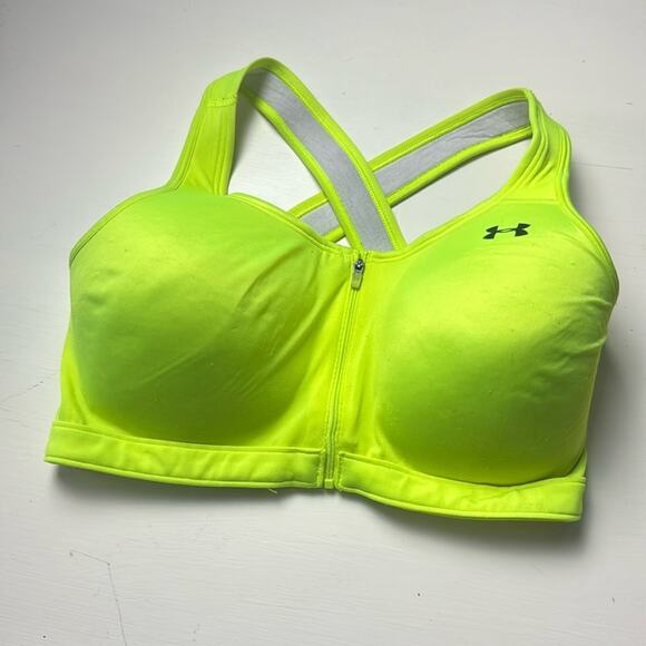 Under Armour Bright Neon Athletic Sporty Logo Cross Strap Sports Bra Sz L - Picture 1 of 11